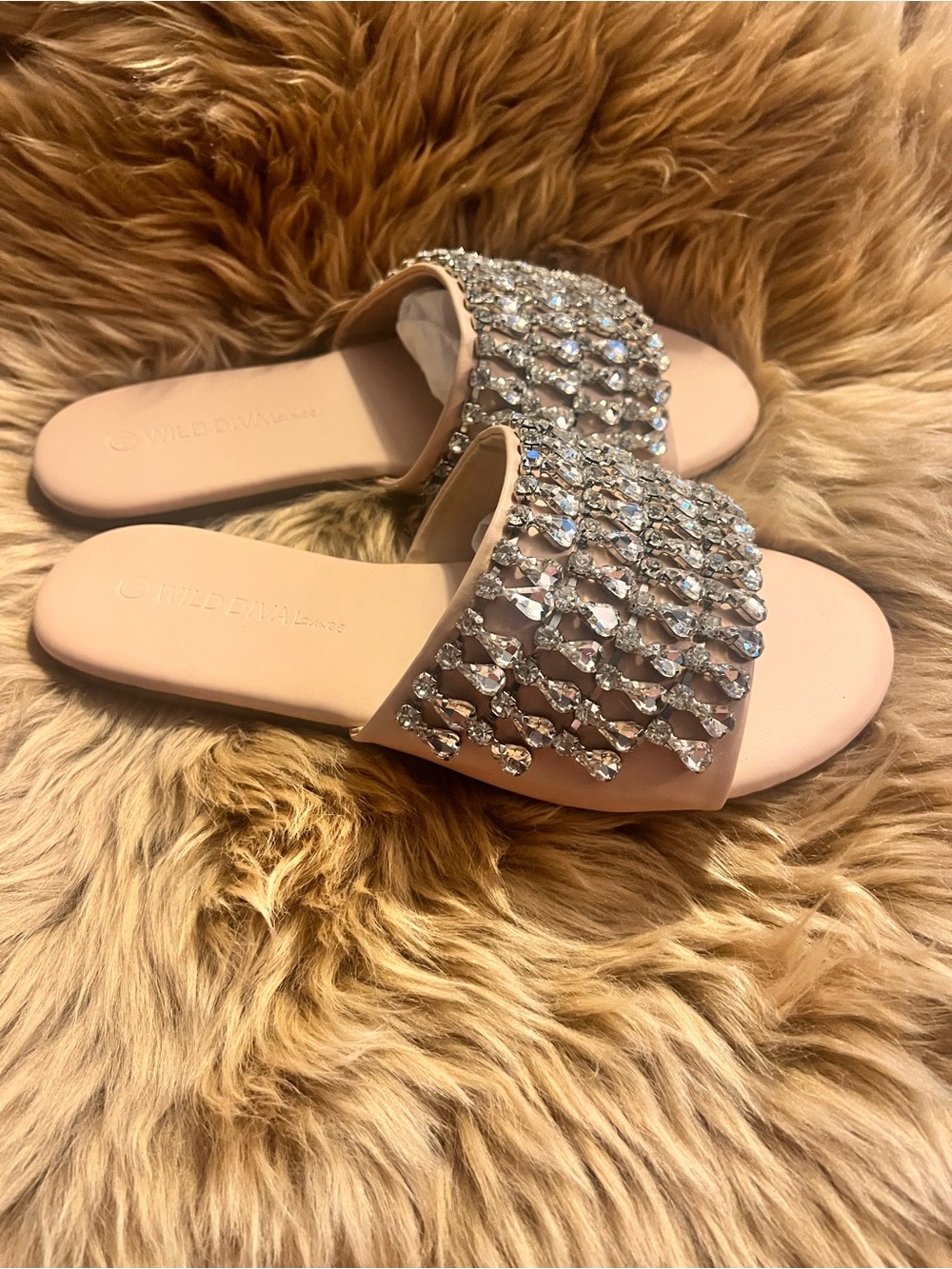 Wild Diva Blush Jeweled Slide Sandals - Picture 2 of 3